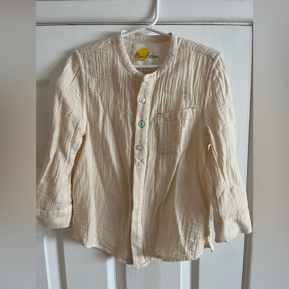 Mini Boden band collar button up shirt size 3-4